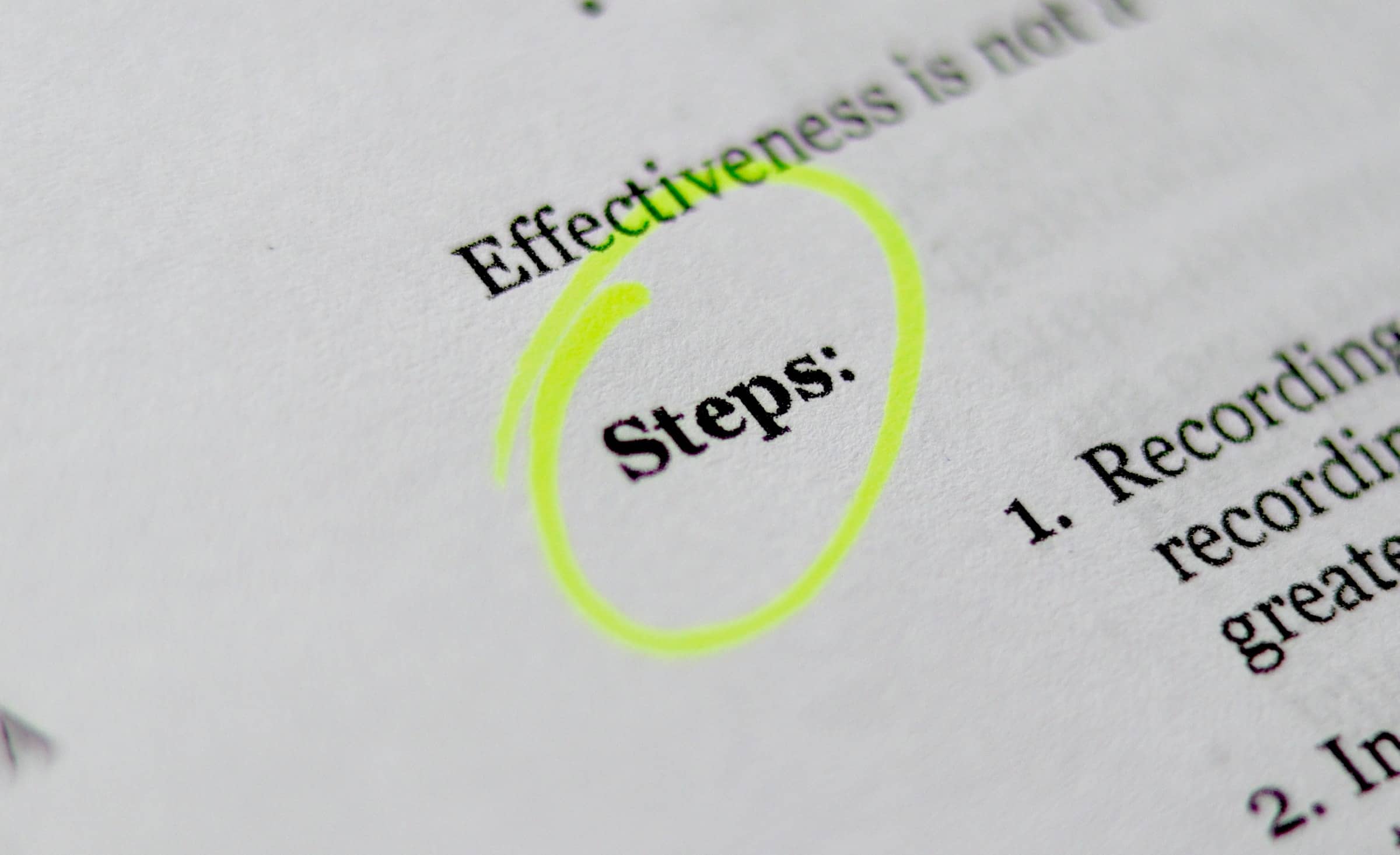 word 'steps' in a document highlighted in yellow ink for simple prospecting article